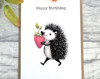 Whimsical Hedgehog Birthday Card - Choose  From 6 Handmade Woodland Designs - A6 - Blank Inside