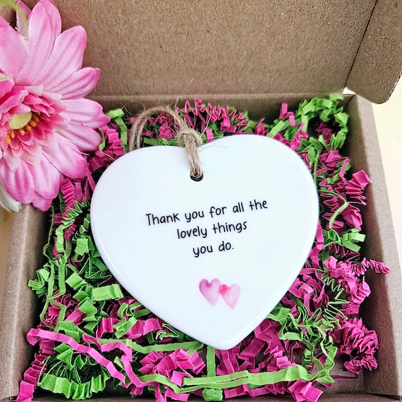 Set 2 Placche A Cuore In Acrilico: Never Forget The Difference You Make, Regalo Ringraziamento Con Sacchetto