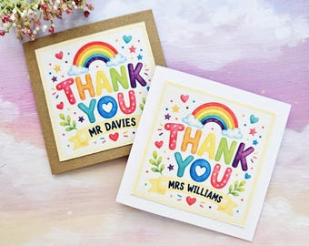 Personalised Thank You Card for Teachers, Nurses, Doctors & Helpers - Handmade Fabric Print Design