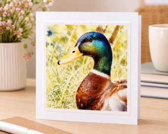 Mallard Duck Greeting Card - Handmade Fabric Print Wildlife Card