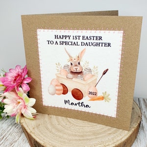 Prima Pasqua per figlie / Biglietto personalizzato / 1a Pasqua / Biglietto di buona Pasqua / Bambino personalizzato / Coniglietto pasquale / Coniglio / Fatto a mano