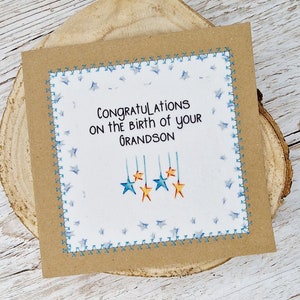 Gefeliciteerd | Nieuwe kleinzoonkaart | Grootouderkaart | Nieuwe baby kleinzoon | Handgemaakt | Nieuwe grootouders | Nieuwe baby | Babyjongen