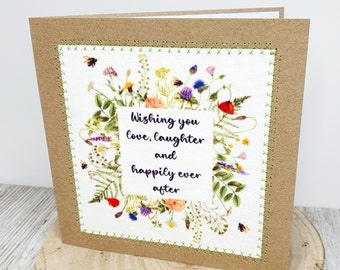 Auguri di amore, risate e felicità per sempre, novelli sposi, biglietto di auguri per matrimonio, matrimonio, biglietto di congratulazioni, fatto a mano