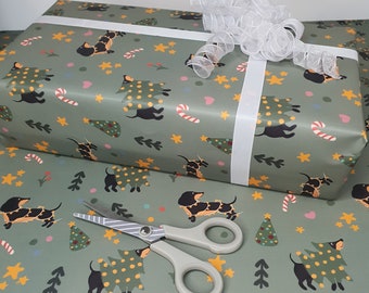 Dachshund Christmas Wrapping Paper | 500mm x 700mm | Sustainably Sourced | Eco Wrapping Paper | Christmas | Gift Wrap | Dachshund