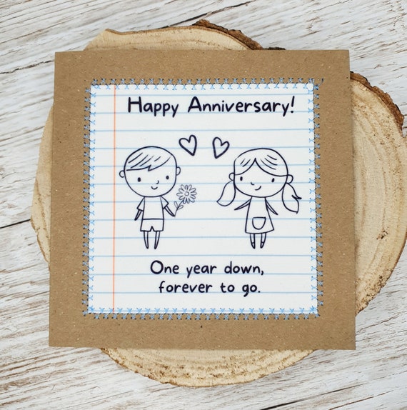 Happy Anniversary Card, First Anniversary Card One Year Down, Forever to  Go, 1st Anniversary Gift, Paper Anniversary, One Year for Husband 