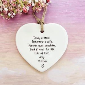 Wedding day gift for Mum from daughter ceramic heart keepsake in gift box.