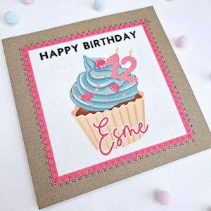 Carte personnalisée 12e anniversaire, joyeux 12e anniversaire, gâteau d'anniversaire, 12e anniversaire, personnalisée, carte pour elle, fait main
