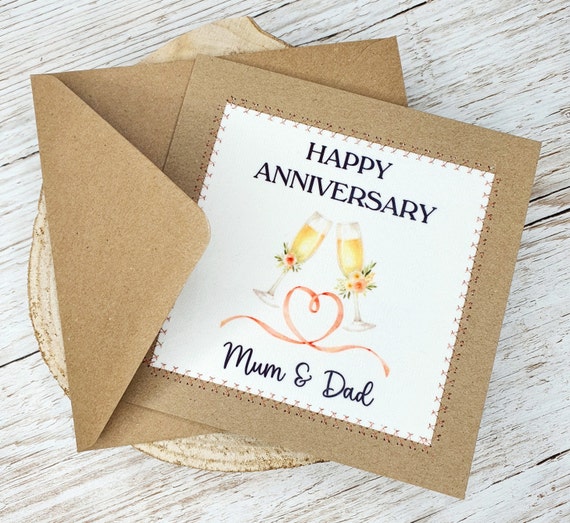 Biglietto Anniversario Per Mamma E Papà, Design Orso Marrone, 15x15 Cm, Carta Riciclabile 350g/m²