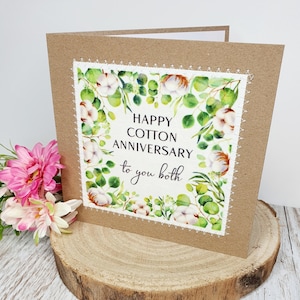 Tarjeta de aniversario, feliz aniversario de algodón, aniversario de dos años, para ambos, tarjeta de segundo aniversario, algodón, tarjeta de felicitación, hecho a mano