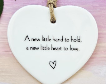 A New Little Hand to Hold Ceramic Ornament –  Keepsake for Parents or Grandparents