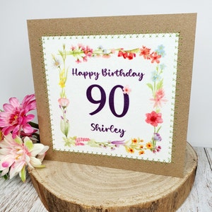 90th Birthday Card  | 90th Birthday | Greeting Card | Personalised | Birthday Card | 90 | Pretty Wildflowers | Floral | Flowers