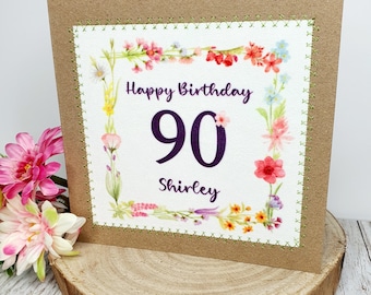 Carte du 90e anniversaire | 90e anniversaire | Carte de vœux | | personnalisé Carte d’anniversaire | 90 | Pretty Wildflowers | | floral Fleur
