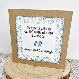 Tarjeta personalizada de nieto nuevo / tarjeta de abuelo personalizada / nieto nuevo bebé / hecho a mano / nuevos abuelos / nuevo bebé / bebé niño