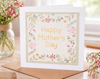 Botanical Happy Mother's Day Card - Handmade Spring Greeting for Mum