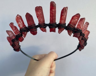 Crystal Crown Red Black Quartz Witch Gothic Inspired Hair headband Wicca Pagan Vampire Bridal Festival Halloween Hair Accessories