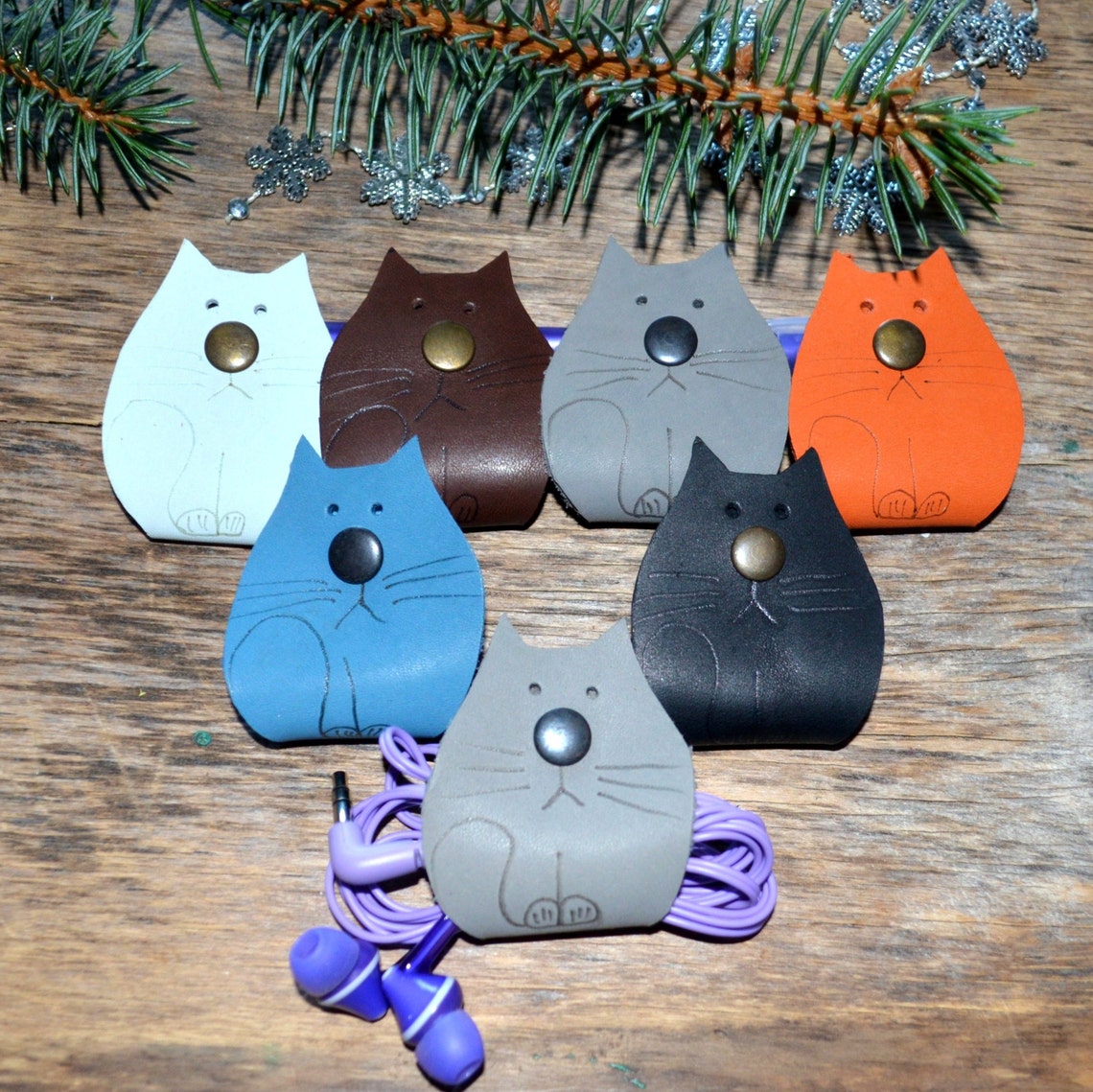 Headphone case cord holder cat leather tech accessory cat Etsy