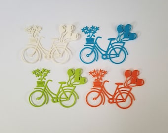 Bicicleta con globos y flores troqueladas