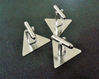 10 Pcs ( 5 Pairs ) Silver Tone Color Triangle Cufflink Blank Findings Backs Base Cuff Link Glue Pad 25 mm Triangle ,