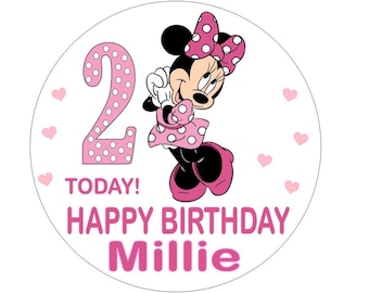 24 x Personalised Minnie Mouse Cup Cake Toppers with Any Name Happy Birthday in Pink