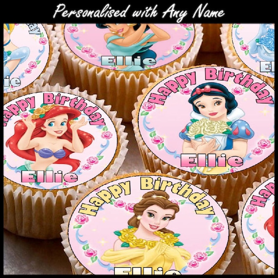 24 X Personalised Disney Princess Mix Cup Cake Toppers With Etsy
