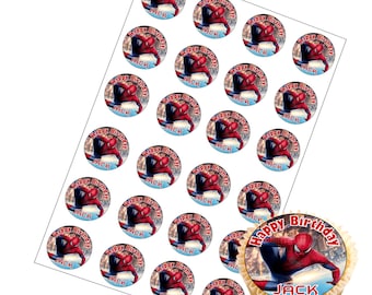 24 x Personalised Spiderman 2 Cup Cake Toppers with Any Name Happy Birthday V4