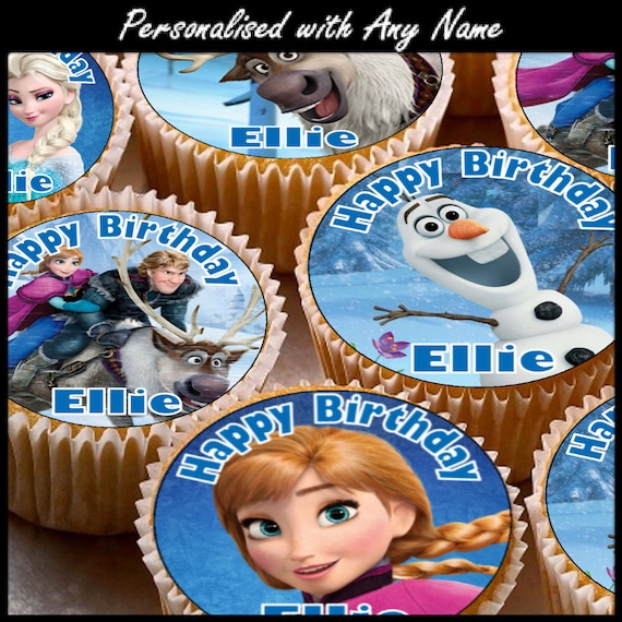 24 X Personalised Frozen Cup Cake Toppers With Any Name Happy Etsy