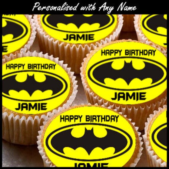 24 X Personalised Batman Cup Cake Toppers With Any Name Happy Etsy