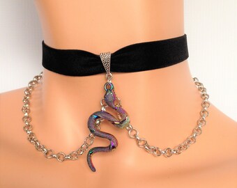 Snake choker necklace,black velvet choker,snake choker,viper choker,snake necklace,snake charm,gothic choker,serpent choker,snake jewelry