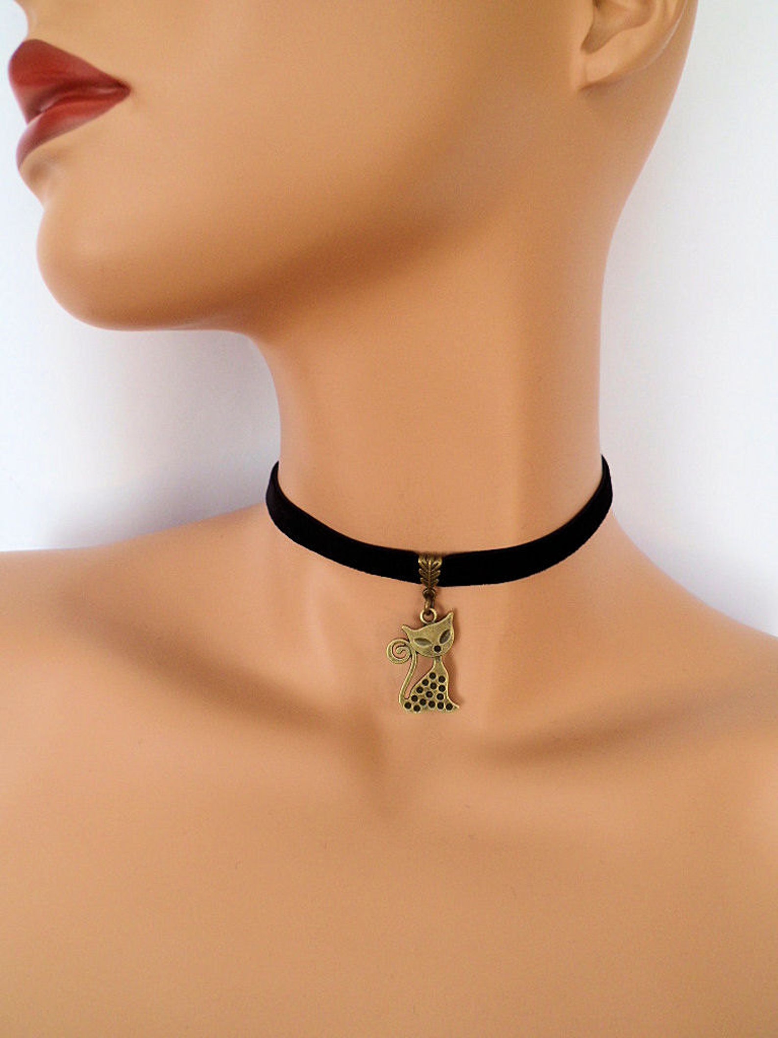 Cat Choker Black Velvet Choker Cat Necklace Stretch Ribbon Etsy