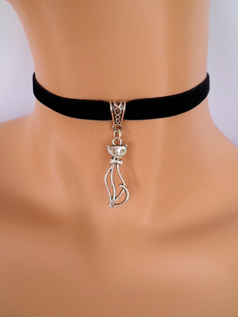 Cat choker black velvet choker cat necklace stretch ribbon Etsy