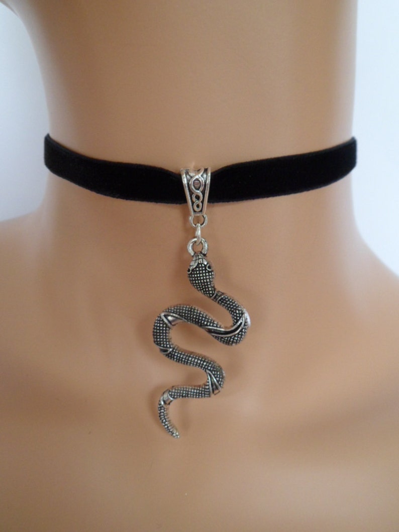 Silver snake choker black velvet choker serpent necklace | Etsy