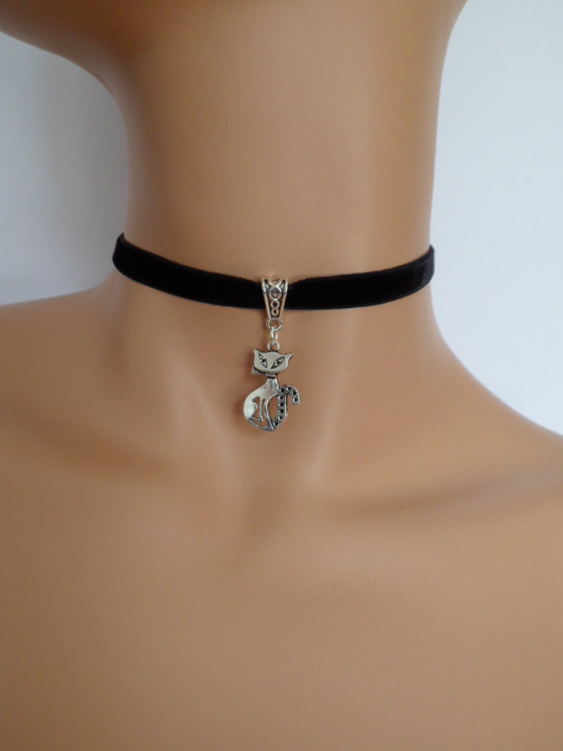 Cat Choker Black Velvet Choker Cat Necklace Elasticated Etsy