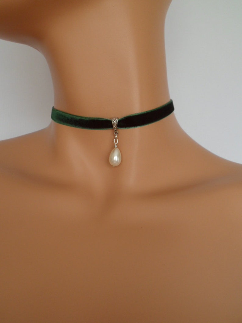 pearl velvet choker green velvet choker bridesmaids