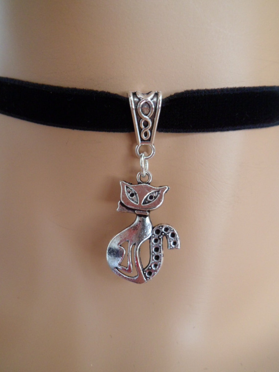 Cat Choker Black Velvet Choker Cat Necklace Elasticated Etsy