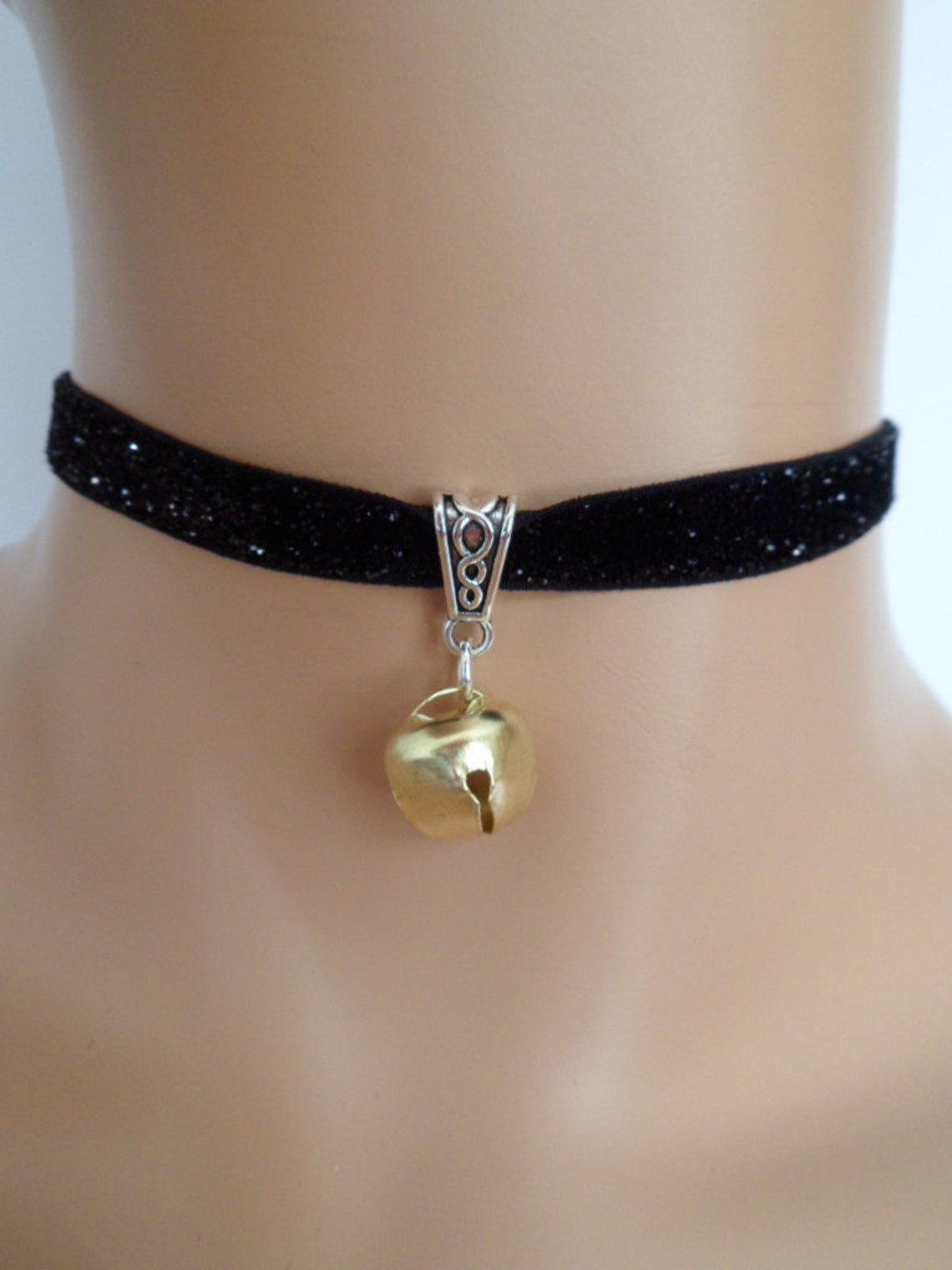 Cat bell choker black velvet choker glitter necklace Etsy