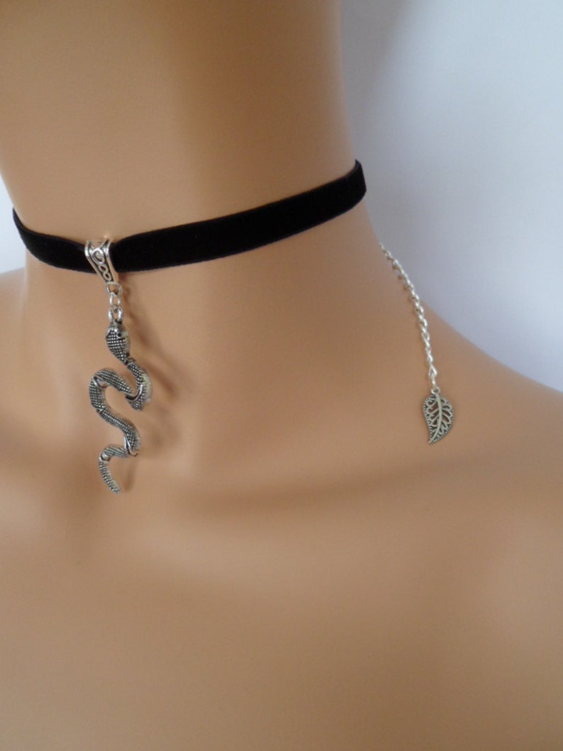 Silver Snake Choker Black Velvet Choker Serpent Necklace Etsy