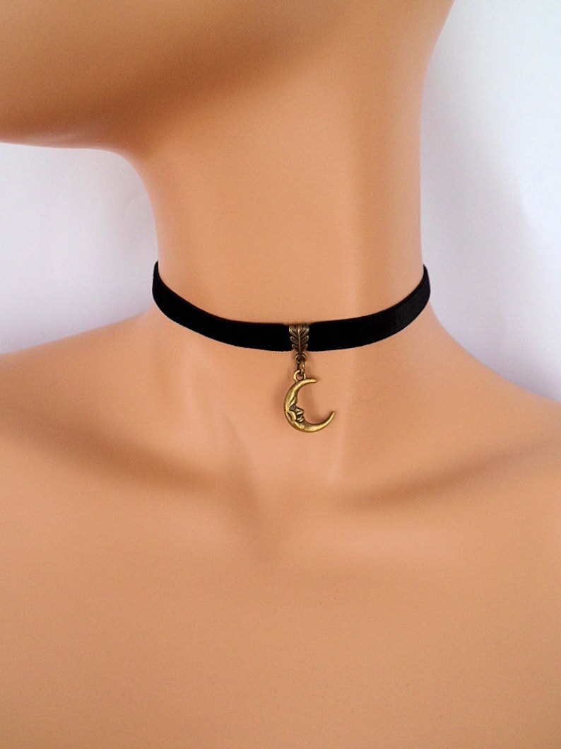 Moon Choker Black Velvet Choker Moon Necklace Pagan Etsy