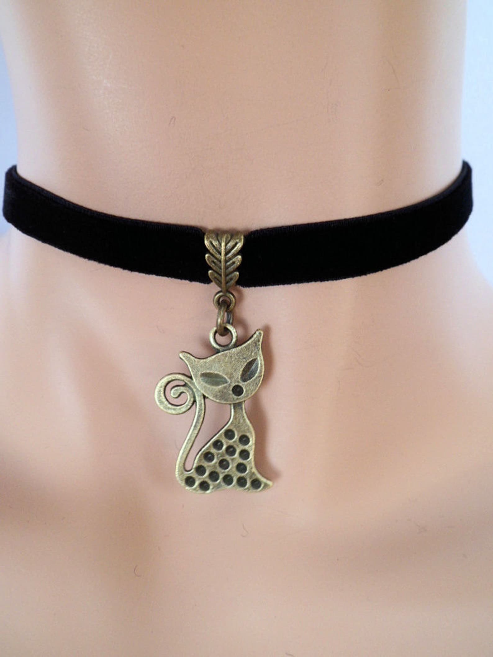 Cat Choker Black Velvet Choker Cat Necklace Stretch Ribbon Etsy