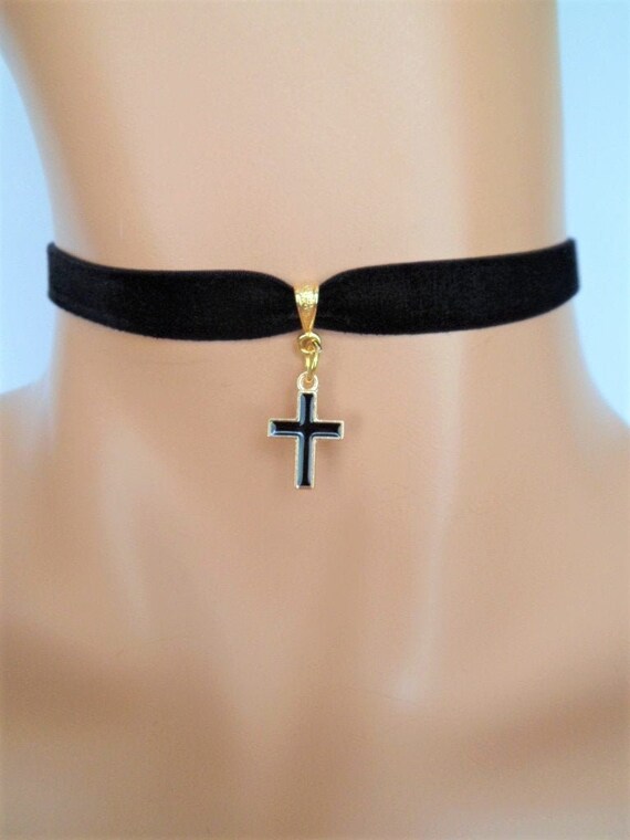 Cross Velvet Choker Black Cross Choker Black Velvet Choker - Etsy