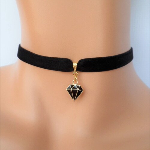 BLACK VELVET CHOKER Necklace With a Red Heart Charm Pendant Etsy