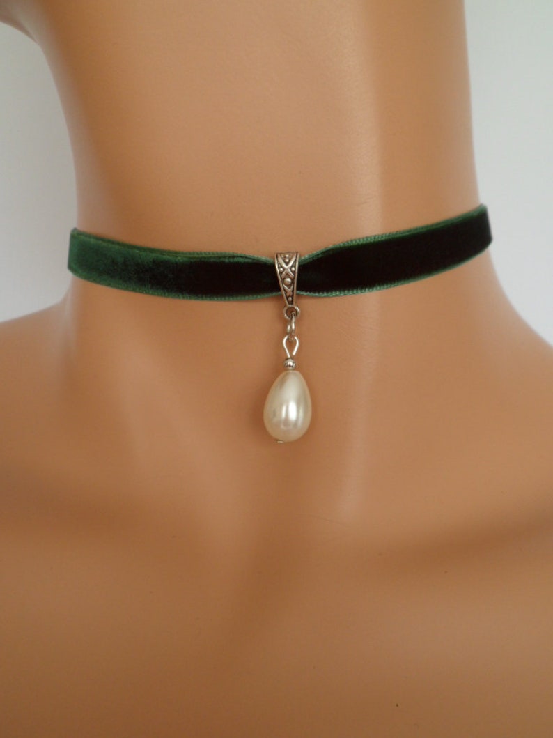 pearl velvet choker green velvet choker bridesmaids
