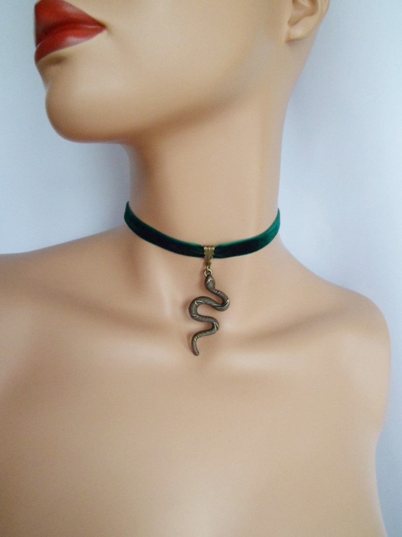Snake Choker Green Velvet Choker Serpent Necklace Snake Etsy