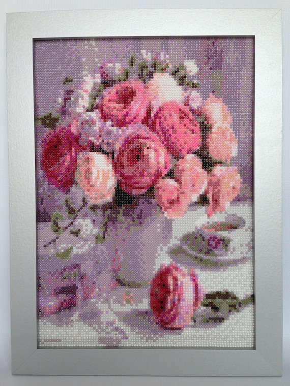 Flowers Diamond Painting, Flowers Diamond Picture, Framed Diamond Painting,  Completed Diamond Painting 