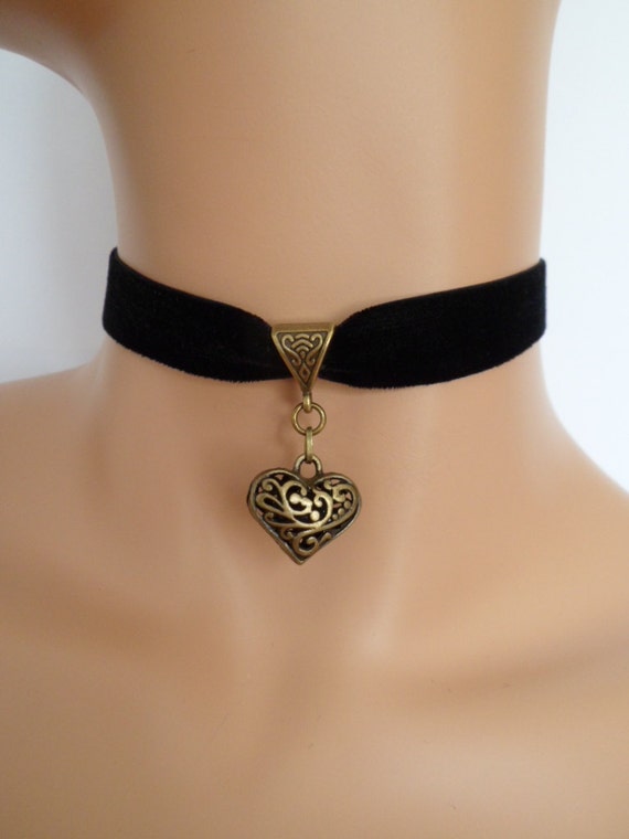 Black Velvet Choker Black Heart Choker Elasticated Ribbon Etsy