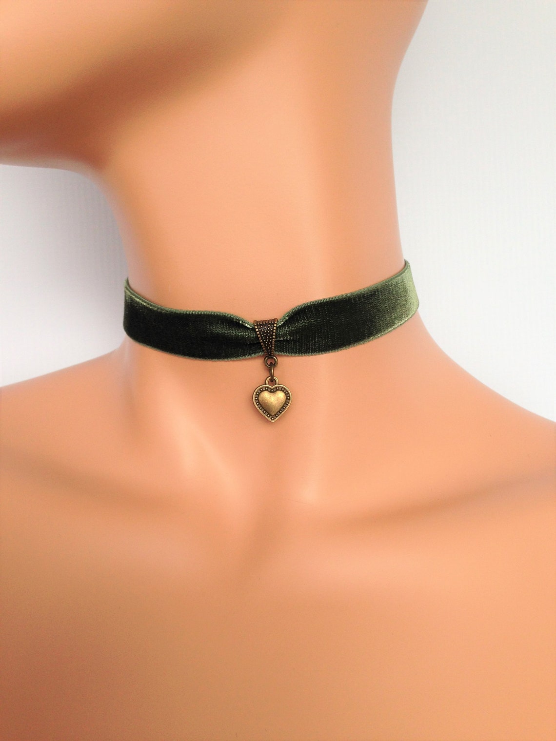 Velvet Heart Choker Green Velvet Choker Heart Velvet Choker Etsy UK