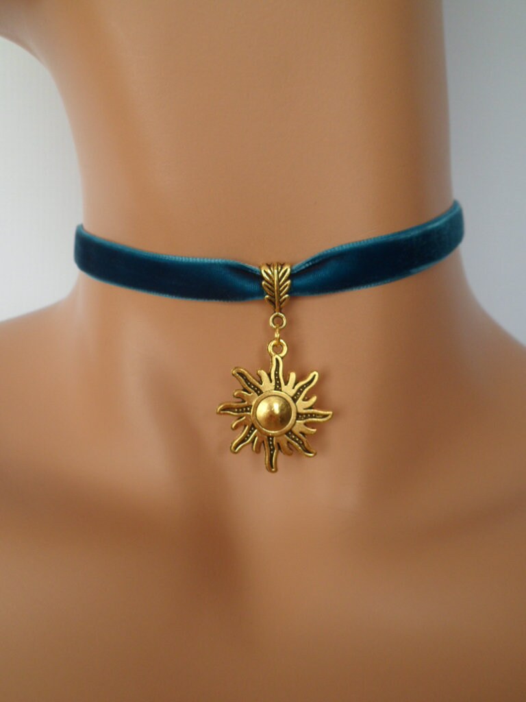 Sun Choker Teal Velvet Choker Sun 