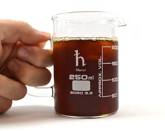 Premium Hand Crafted Beaker Mug, Thick Borosilicate Glass, 8.4oz (250mL) Capacity - Small Size - Tea or Espresso Sized