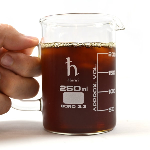 Premium Hand Crafted Beaker Mug, Thick Borosilicate Glass, 8.4oz (250mL) Capacity - Small Size - Tea or Espresso Sized