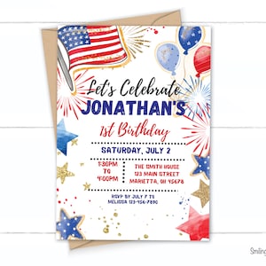 EDITABLE Patriotic Birthday Party Invitation, Stars and Stripes Invite ...