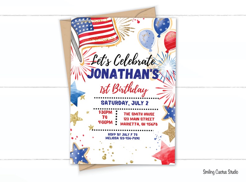 EDITABLE Patriotic Birthday Party Invitation, Stars and Stripes Invite, Summer Birthday Invite, 4th of July Birthday, Printable CANVA Invite, American 1st Birthday Party, 4th of July Party, Summer BBQ
